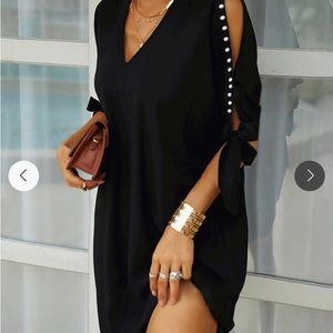 Black Cold Shoulder XL Dress w/ Pearls